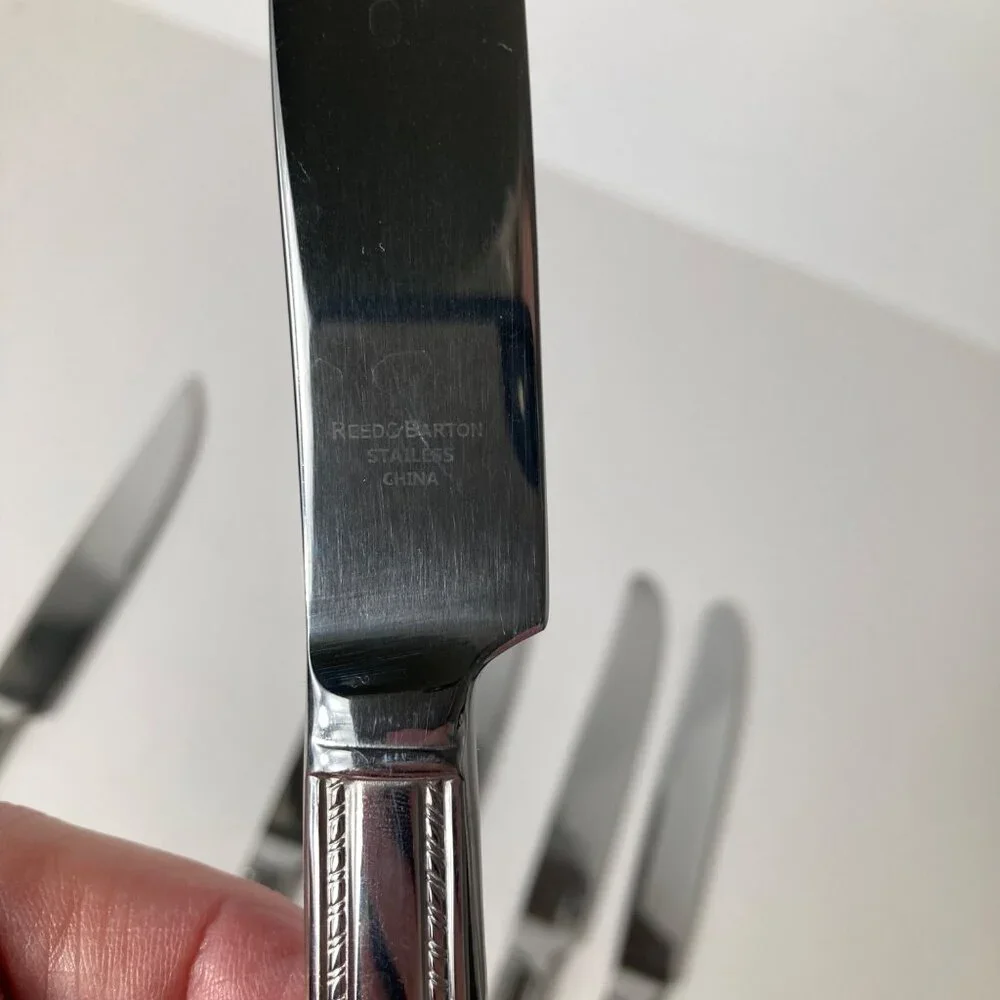 6 Reed‎ & Barton GRAND Hotel II Beaded Stainless Knives 4 Steak 2 Butter 9.5